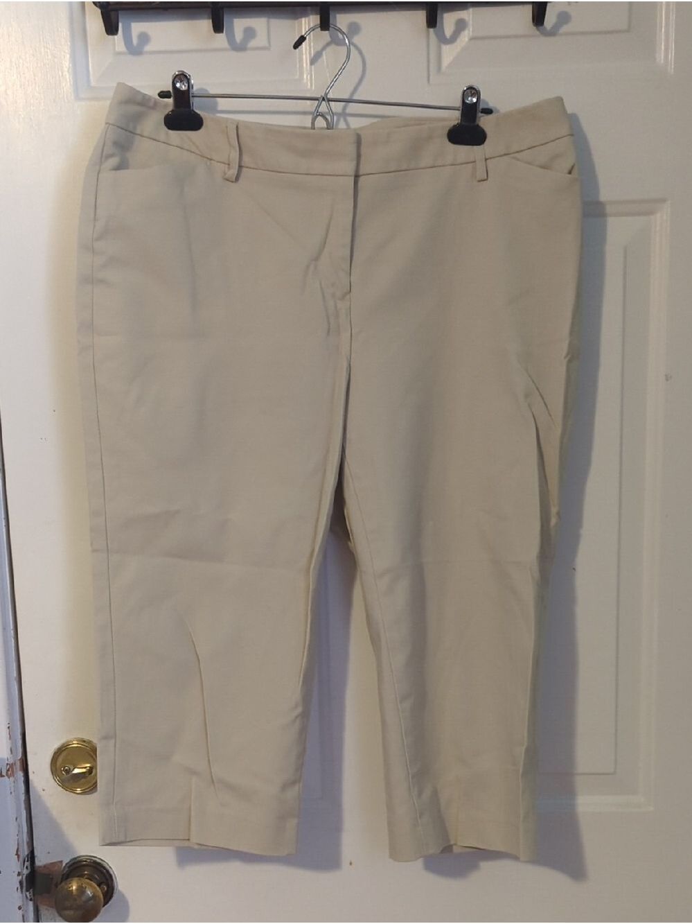 Rafaella Curvy 14P Cream Stretch Capri Pants Summer Vacation Pockets Casual Work